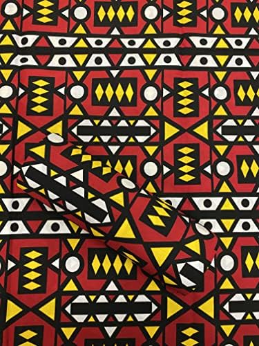 יפה אפריקאי שעוות הדפסת בד / סימקאקה אפריקאי הדפסת בד / אדום, לבן | צהוב, שחור אפריקאי הדפסת בד / אפריקאי שבטי הדפסת בד / אנגולה אפריקאי